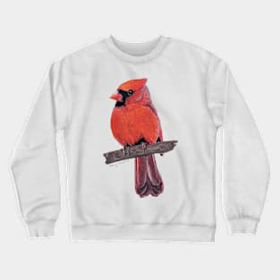 Fluffy Northern Cardinal on a branch painting Crewneck Sweatshirt